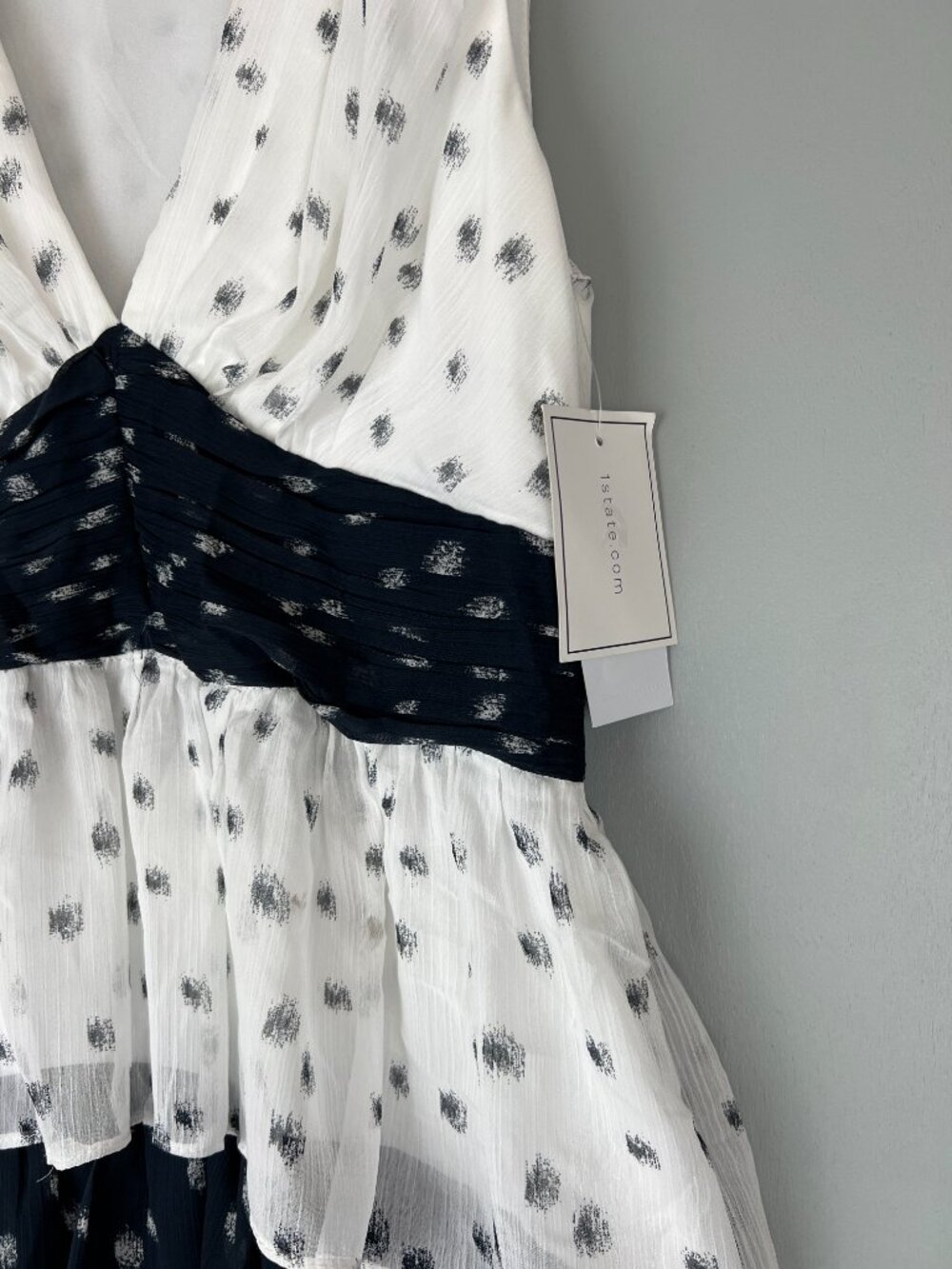 1.State Tiered Midi Dress Ivory Dark Indigo Size 6 NWT Orig $129 Nordstrom - Picture 7 of 8